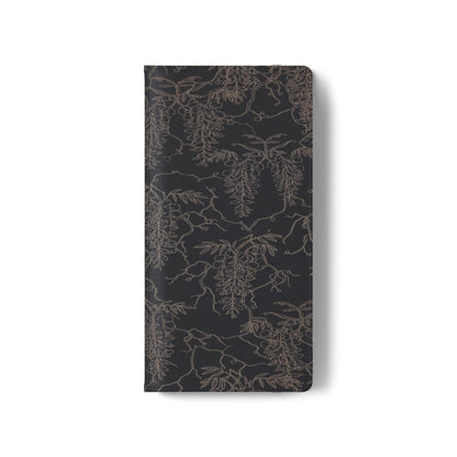 Botanical Noir Flip Phone Case — Dark Floral Wallet Cover with Card Slots