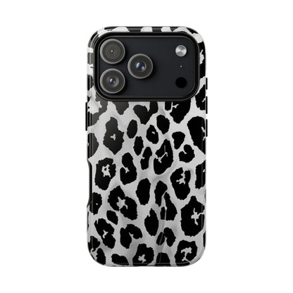 Leopard Print Tough Phone Case – Black & White Animal Pattern Protective Cover