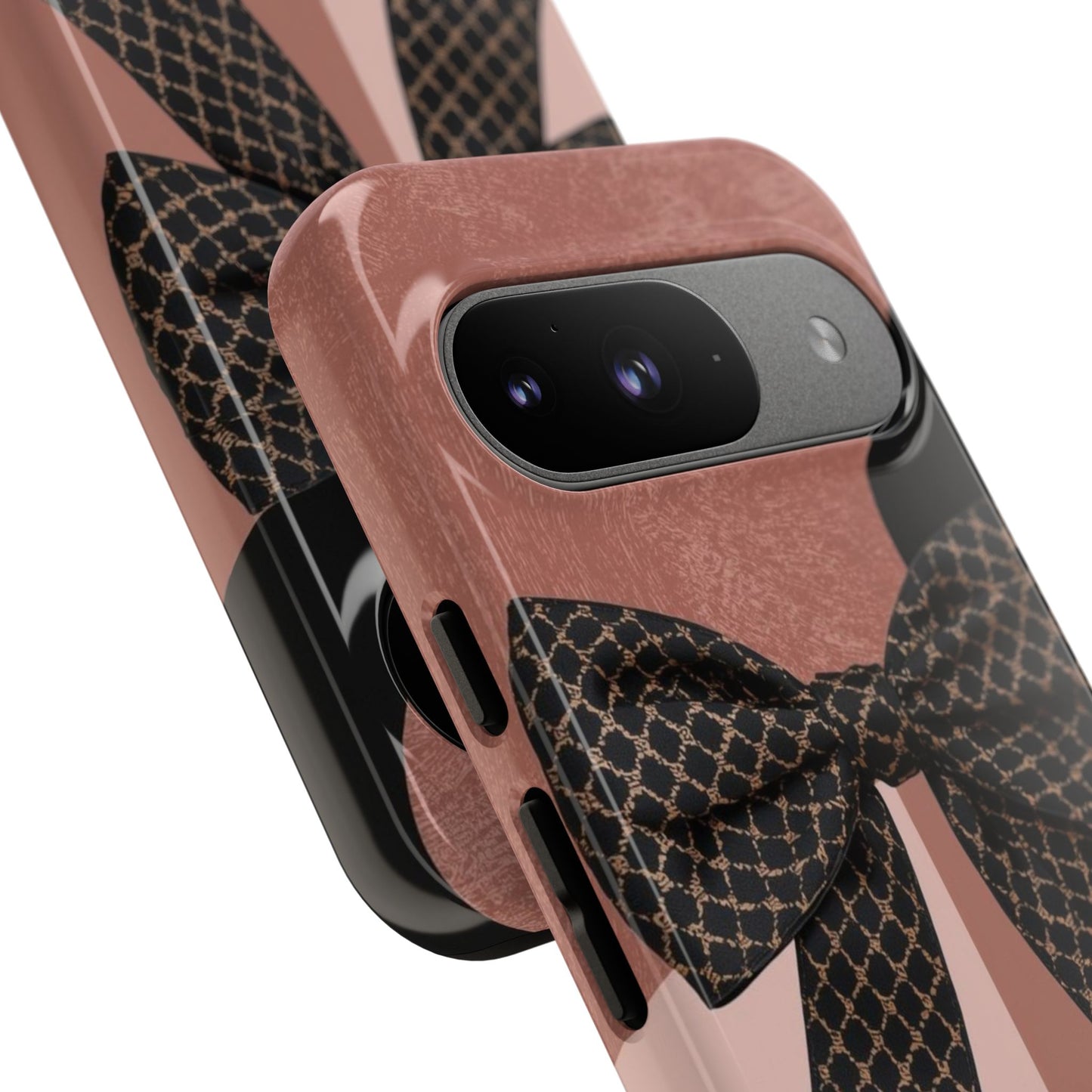 Bow Stripe Tough Phone Case – Pink Mauve Protective Cover