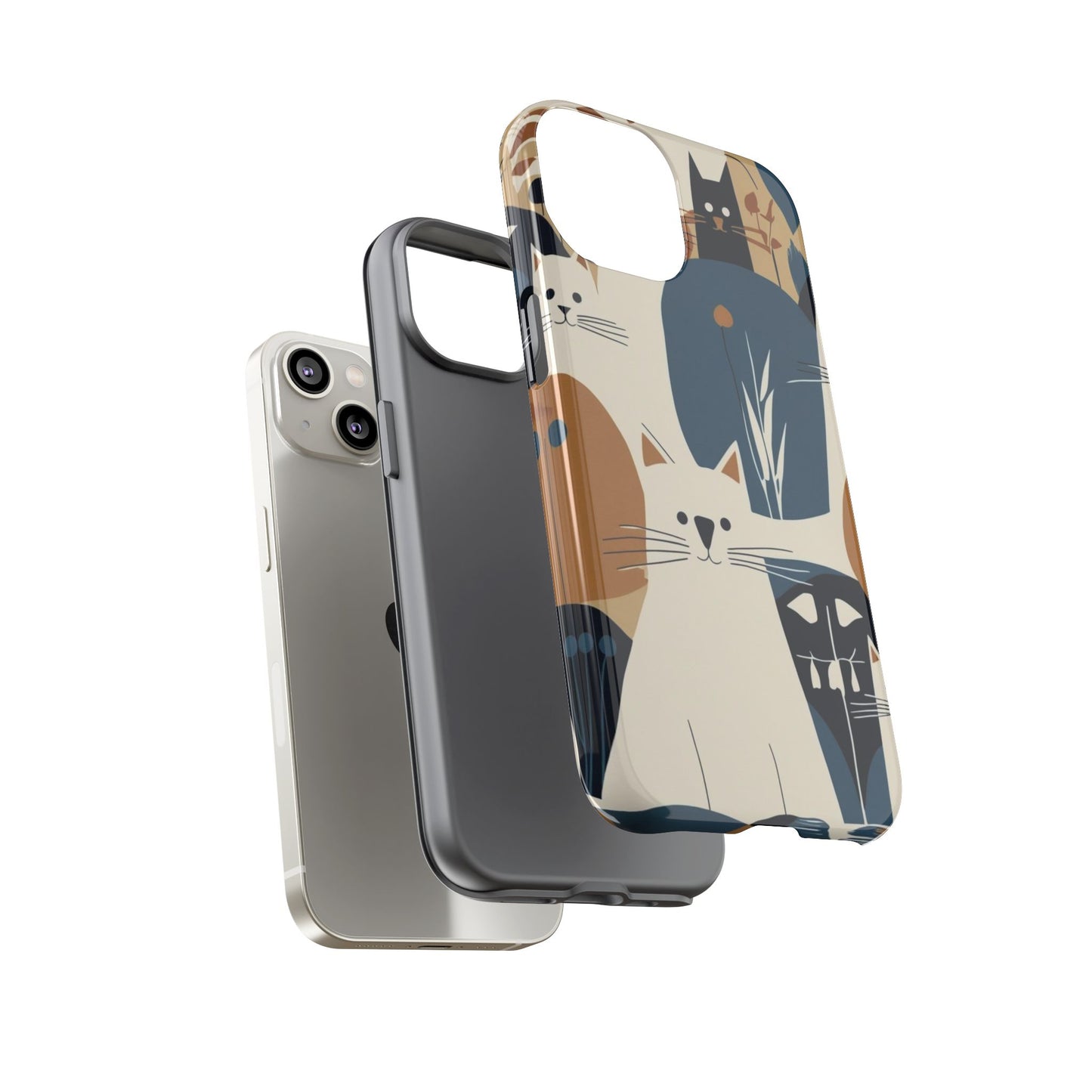 Cat Pattern Phone Case – Retro Abstract Cats Protective iPhone Cover