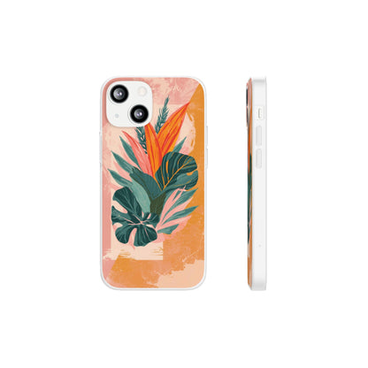 Tropical Botanical Phone Case — Pink & Orange Floral Flexi Case