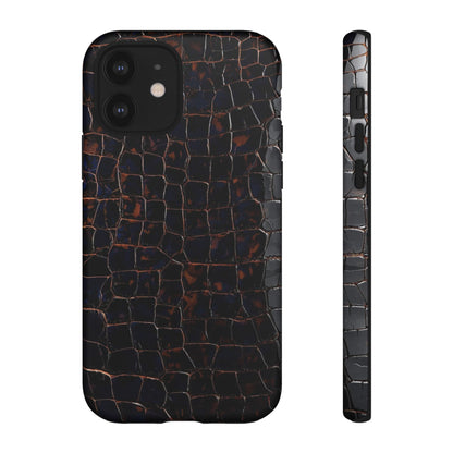 Croc-Embossed Tough Phone Case — Shockproof Black Alligator Texture