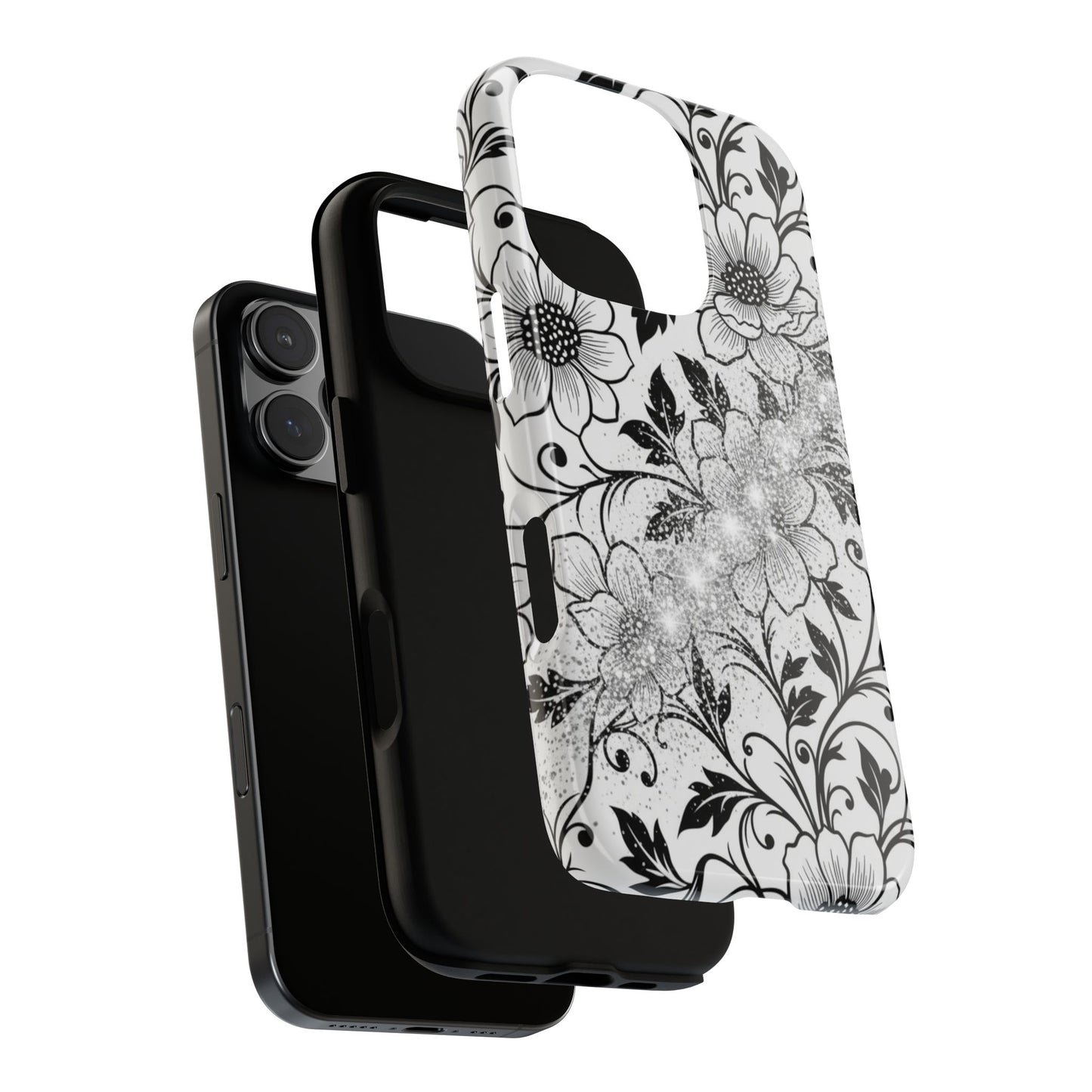 Floral Lace Phone Case — Black & White Vintage Flower Protective Case