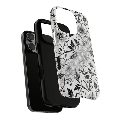 Floral Lace Phone Case — Black & White Vintage Flower Protective Case