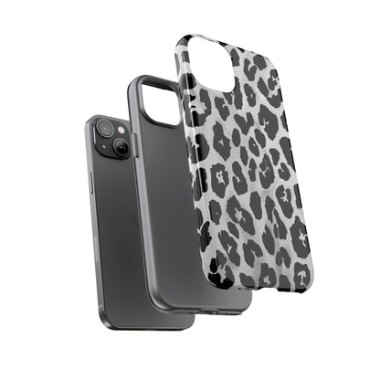 Leopard Print Tough Phone Case – Black & White Animal Pattern Protective Cover