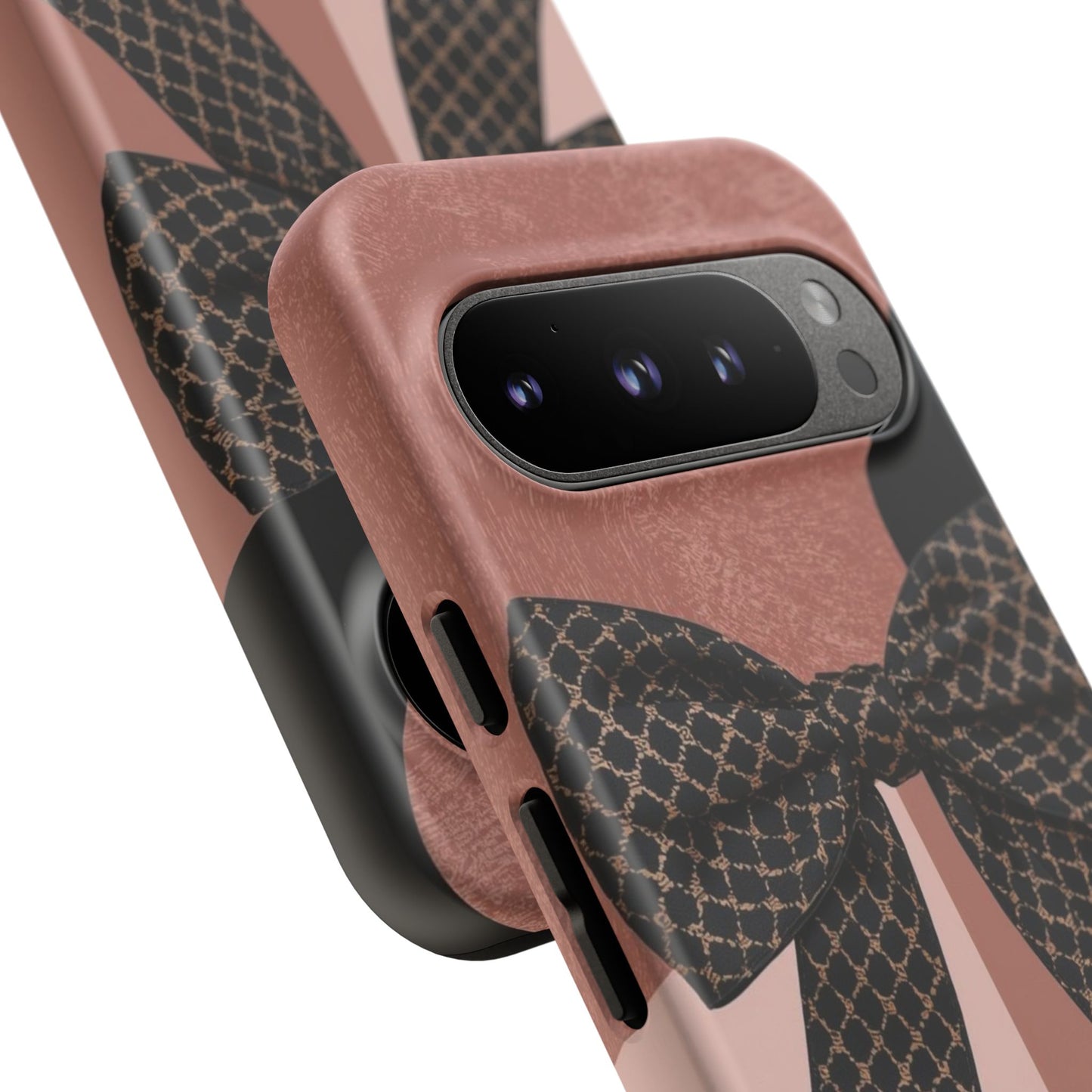 Bow Stripe Tough Phone Case – Pink Mauve Protective Cover