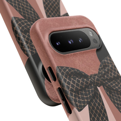 Bow Stripe Tough Phone Case – Pink Mauve Protective Cover