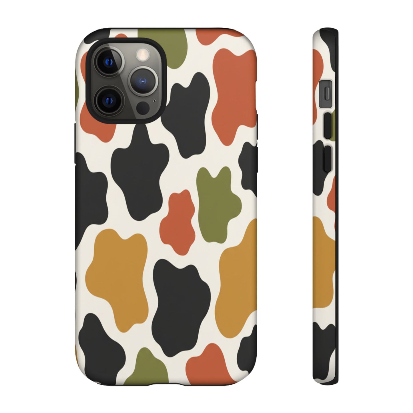 Camouflage Pattern Tough Phone Case – Retro Olive, Rust & Mustard Protective Cover