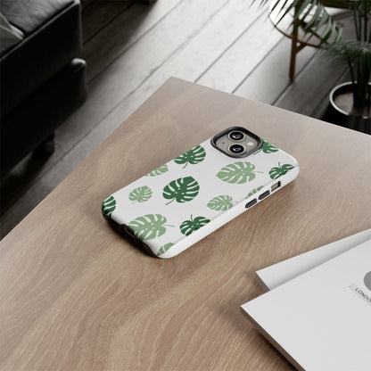 Monstera Leaf Tough Phone Case – Tropical Green Palm Pattern Protective Cover
