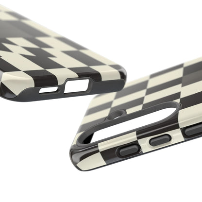 Checkerboard Wave Phone Case — Black & Cream Graphic Tough Case