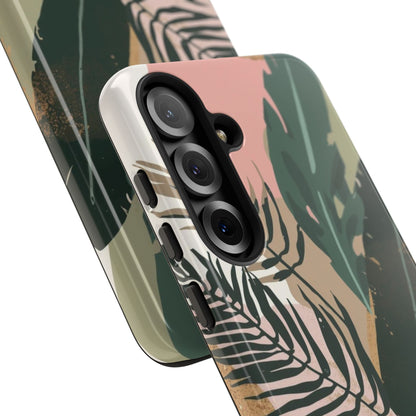 Tropical Leaf Tough Phone Case — Abstract Pink & Green Botanical Protective Cover