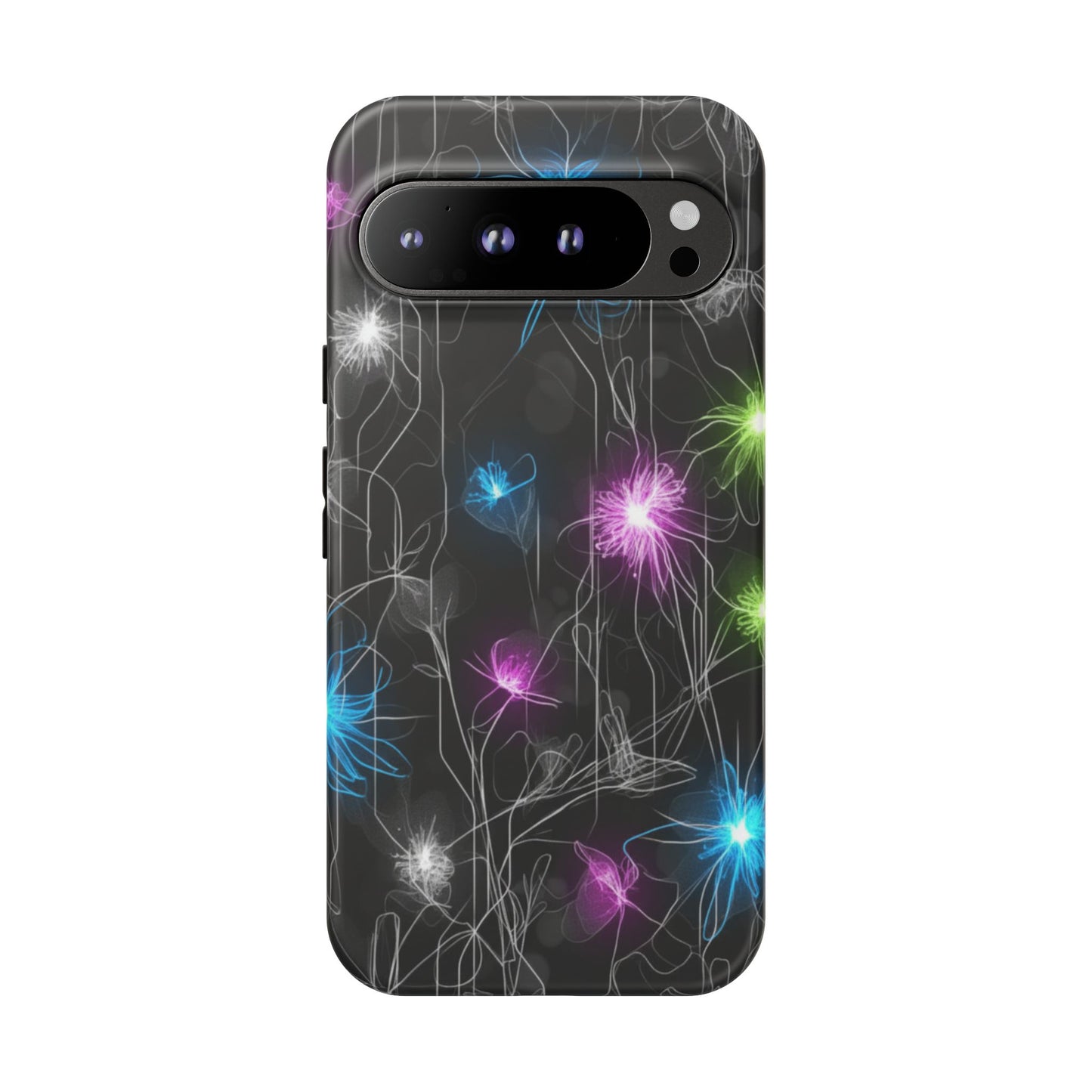 Neon Floral Tough Phone Case — Glow Flower Protective iPhone Cover