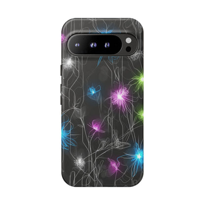 Neon Floral Tough Phone Case — Glow Flower Protective iPhone Cover