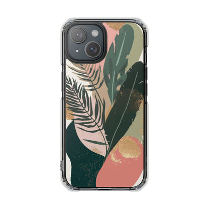 Clear Magnetic Phone Case — Abstract Botanical Leaves Design