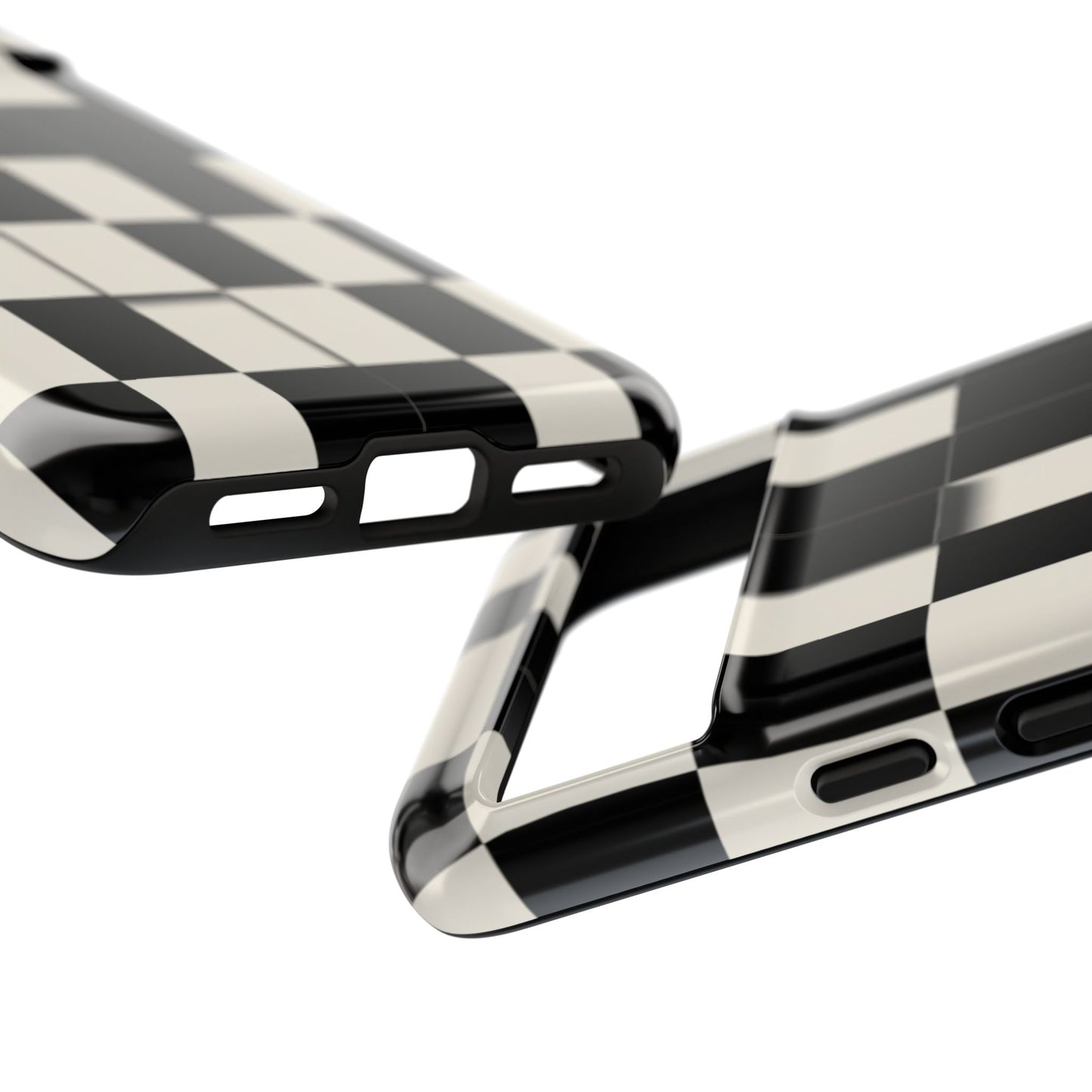 Checkerboard Tough Phone Case — Classic Black & Cream Grid Protective Cover