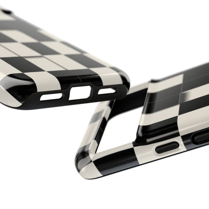 Checkerboard Tough Phone Case — Classic Black & Cream Grid Protective Cover