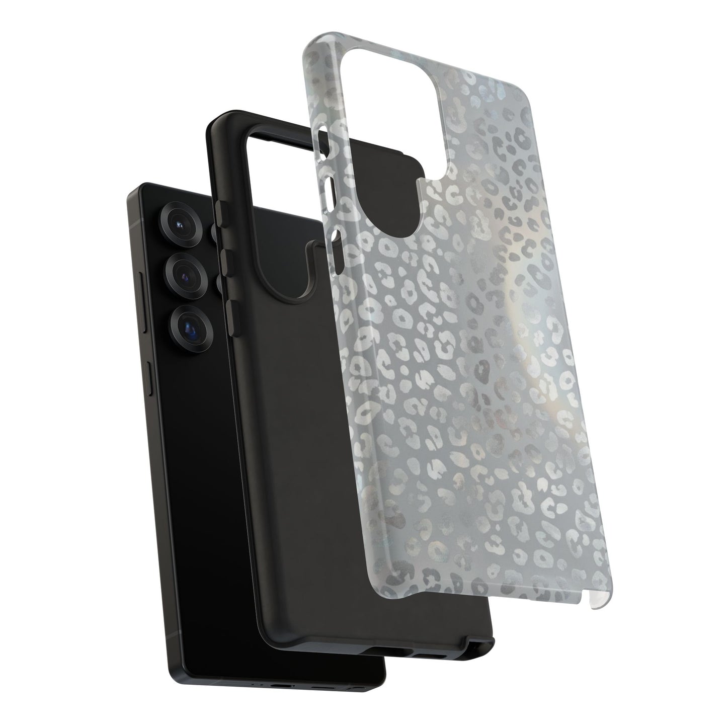 Grey Leopard Print Tough Phone Case — Durable Protective iPhone Cover