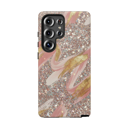 Glitter Blush Marble Phone Case — Pink Gold Swirl Tough Case