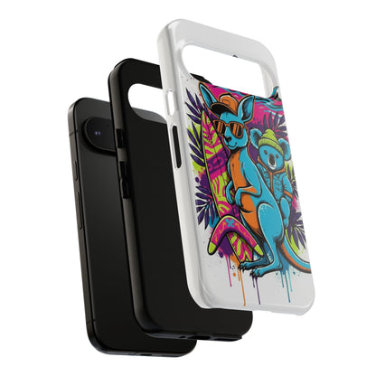 Kangaroo & Koala Surf Phone Case — Retro Neon Beach Art Tough Case