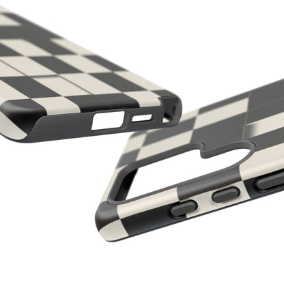 Checkerboard Tough Phone Case — Classic Black & Cream Grid Protective Cover
