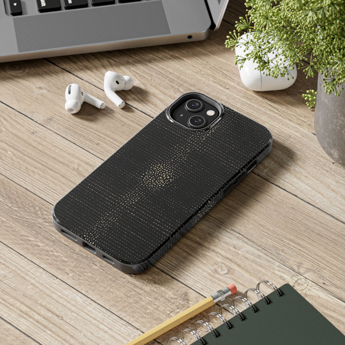 Tough Phone Case — Black Textured Metallic Dot Shield