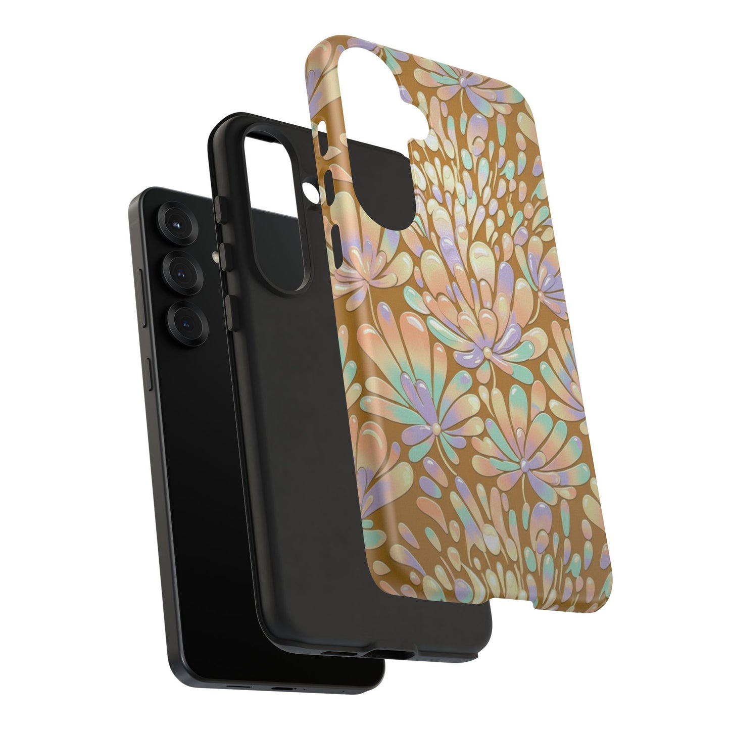 Floral Burst Tough Phone Case – Gold Pastel Botanical Protection
