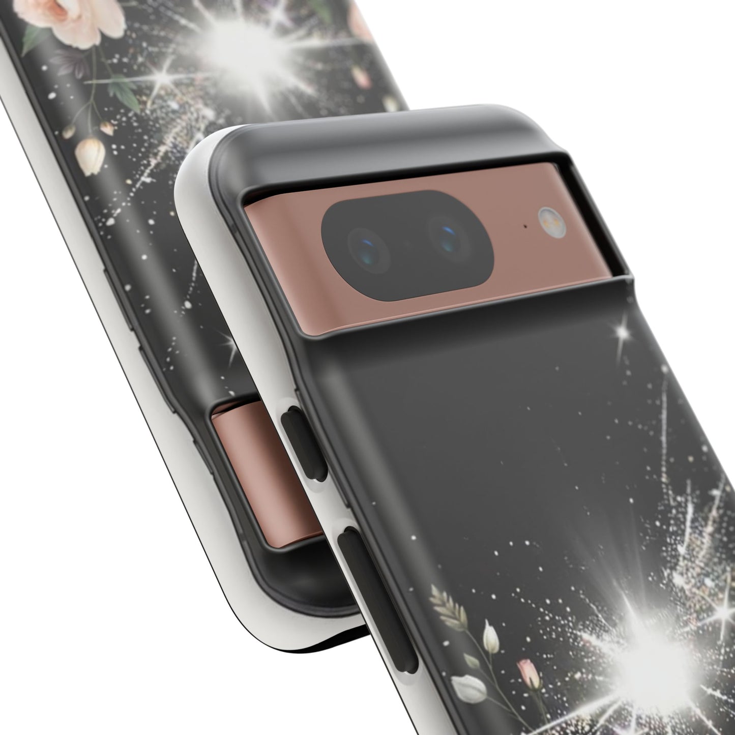 Floral Burst Phone Case — Protective Black Sparkle Design