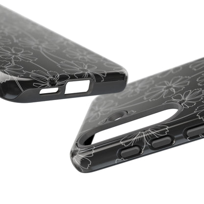 Floral Doodle Tough Phone Case — Black & Gray Daisy Pattern