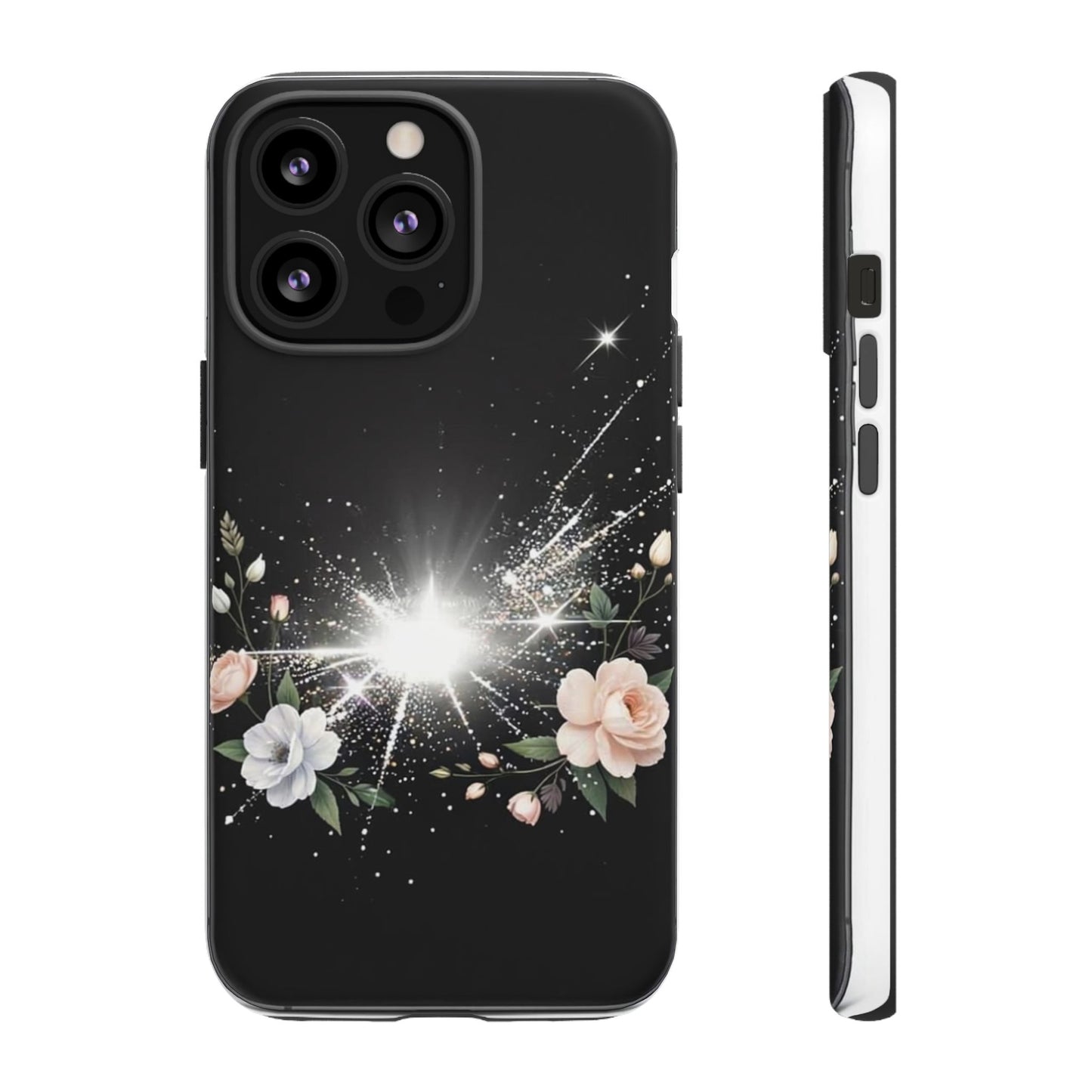 Floral Burst Phone Case — Protective Black Sparkle Design