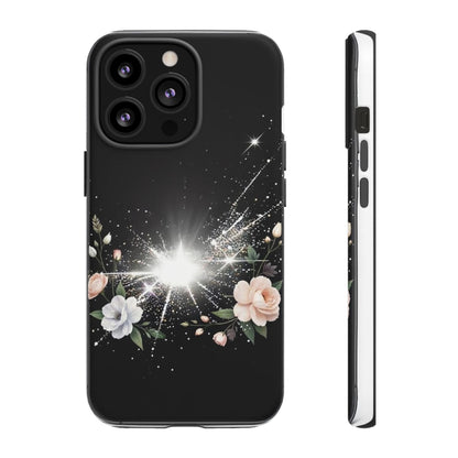 Floral Burst Phone Case — Protective Black Sparkle Design