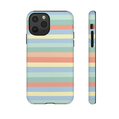 Pastel Striped Phone Case — Retro Horizontal Multi-Color Tough Case