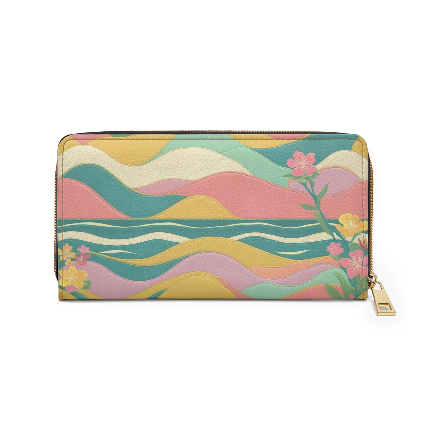 Zipper Wallet — Pastel Wave Floral Zip Wallet, Retro Sunrise Pattern
