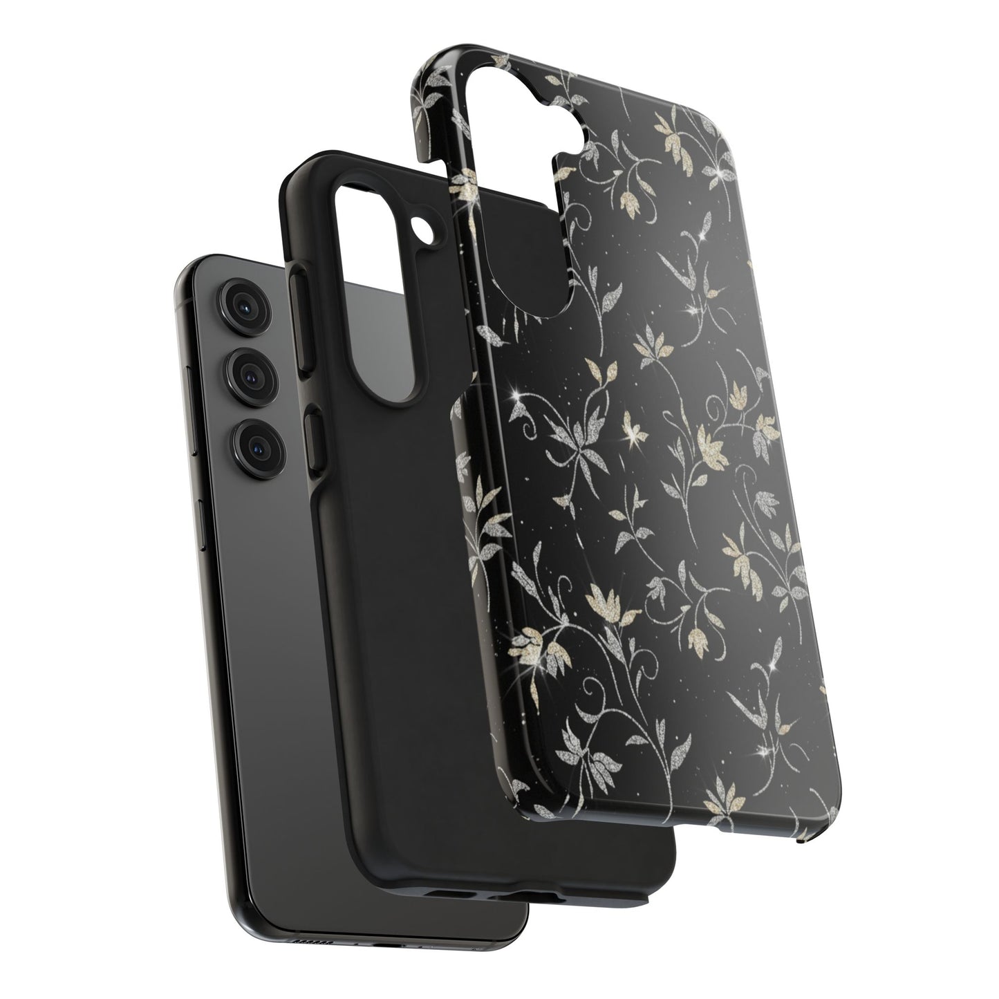Floral Noir Tough Phone Case — Vintage Black Botanical Protective Cover