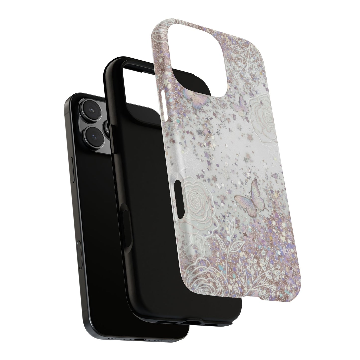 Butterfly Glitter Tough Phone Case — Floral Sparkle Protective Case