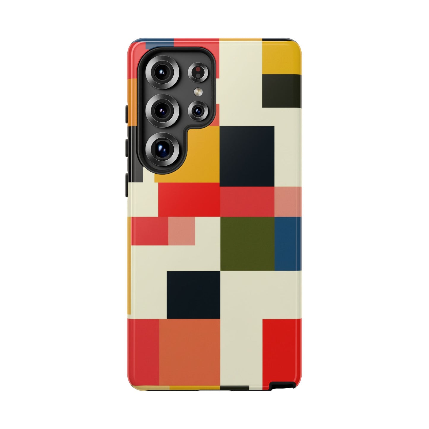 Abstract Color Block Tough Phone Case — Retro Geometric Protective Cover