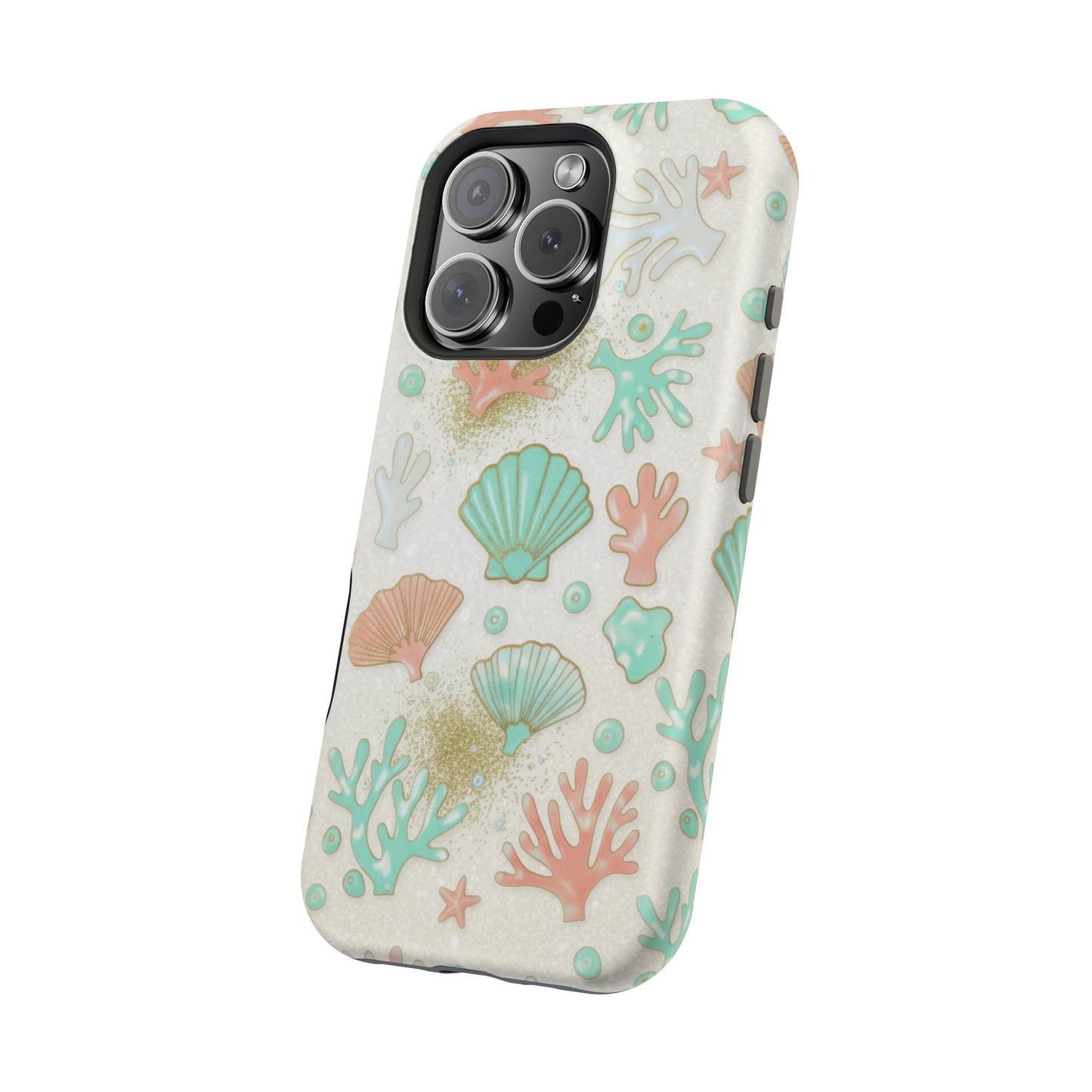 Sea Shells Magnetic Impact Phone Case — Pastel Coral & Teal Beach Design
