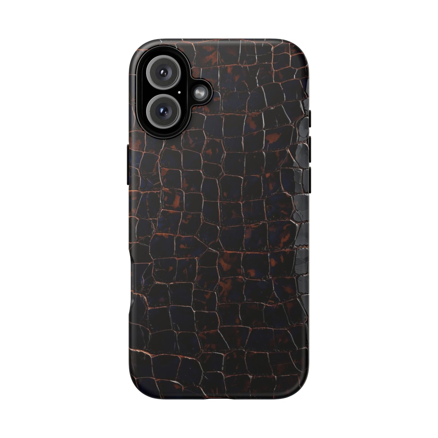 Croc-Embossed Tough Phone Case — Shockproof Black Alligator Texture
