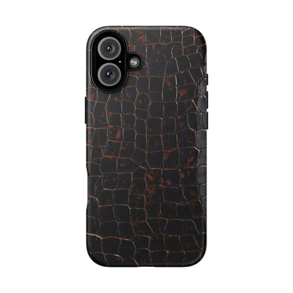 Croc-Embossed Tough Phone Case — Shockproof Black Alligator Texture