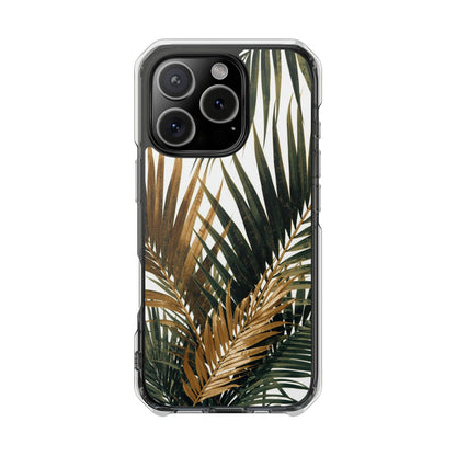 Clear Magnetic Phone Case with Tropical Palm Leaves Design
