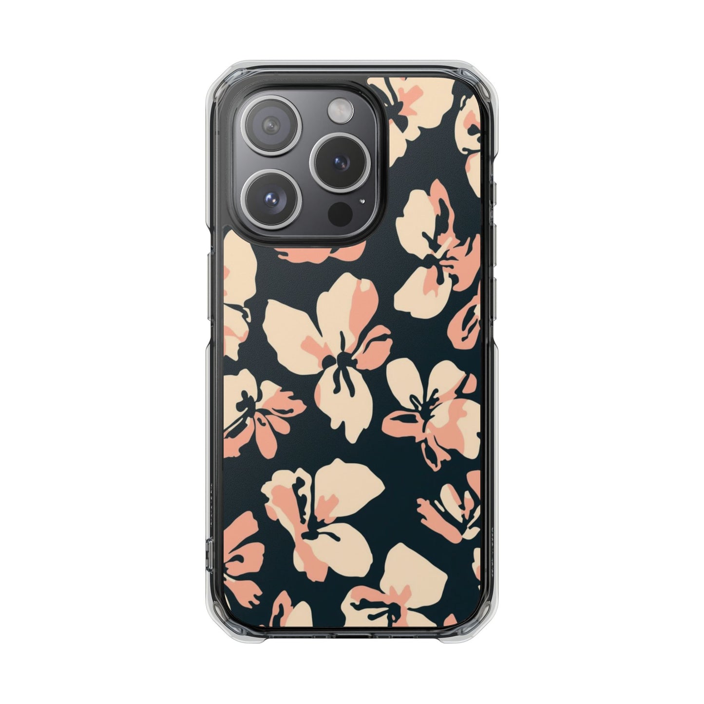 Clear Magnetic Phone Case — Peach Floral Impact Protection