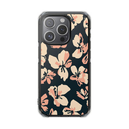 Clear Magnetic Phone Case — Peach Floral Impact Protection