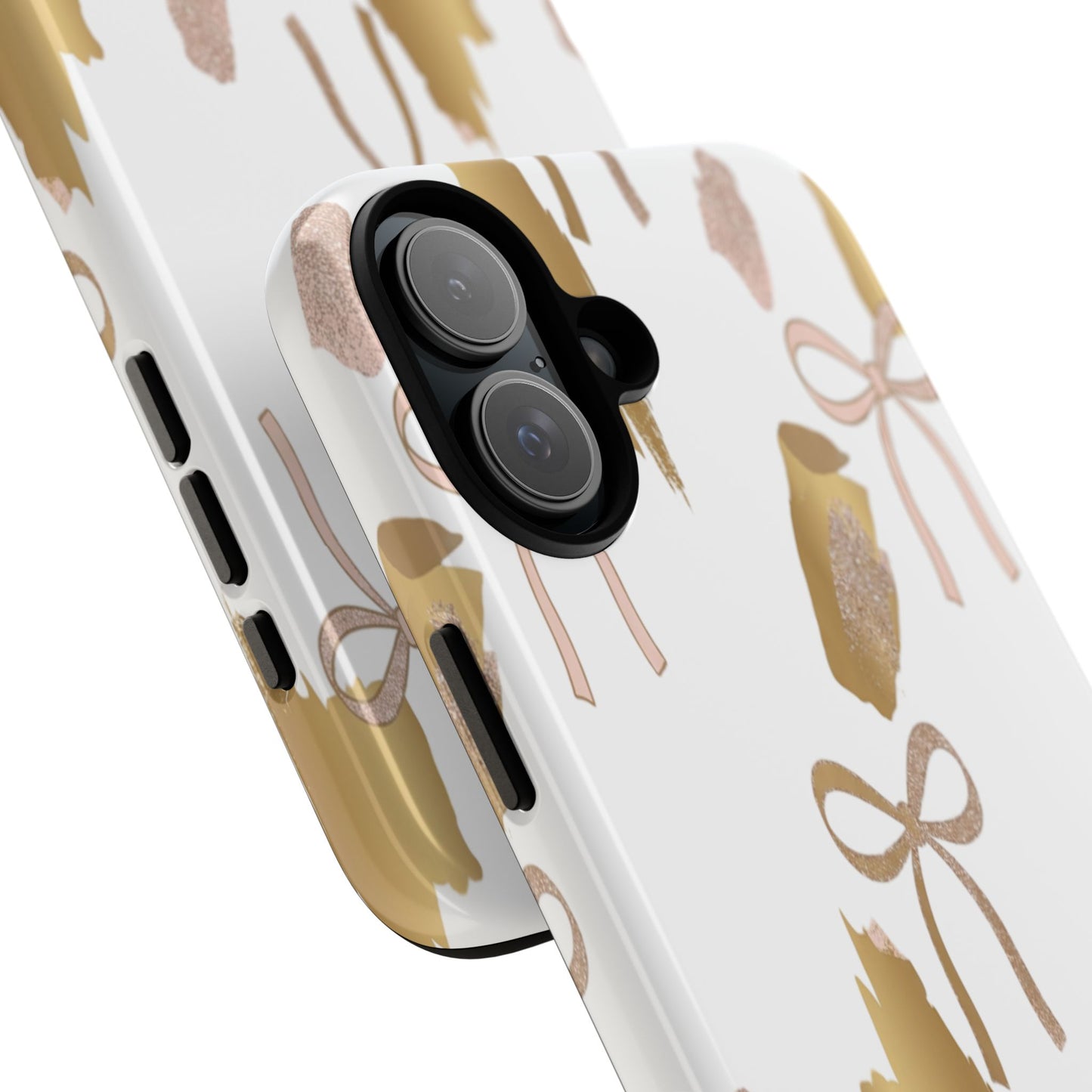 Phone Case — Gold Brushstroke & Blush Bow Pattern