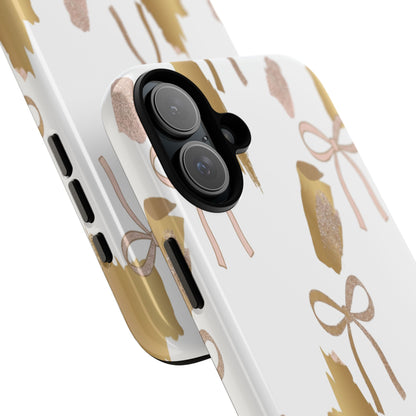 Phone Case — Gold Brushstroke & Blush Bow Pattern