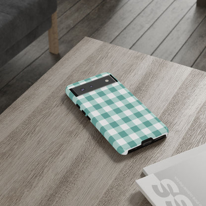 Mint Green Buffalo Check Tough Phone Case — Durable Plaid Protective Cover