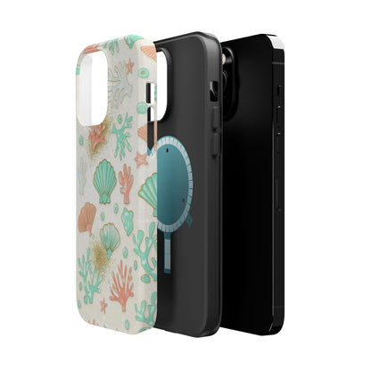 Sea Shells Magnetic Impact Phone Case — Pastel Coral & Teal Beach Design