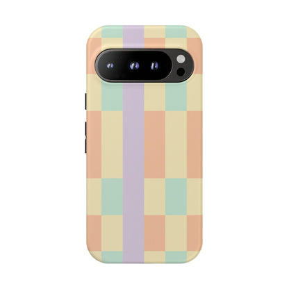 Pastel Checkered Phone Case — Retro Stripe Tough Case