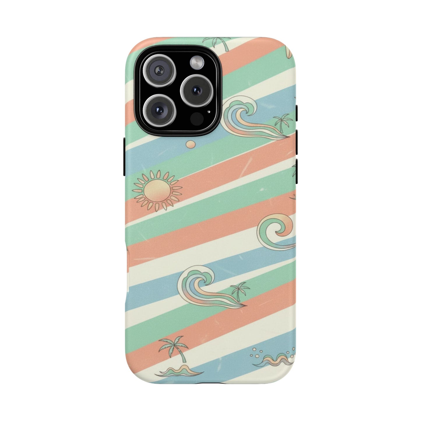 Beach Waves Tough Phone Case — Retro Surf Stripes, Palm & Sun Protective Cover
