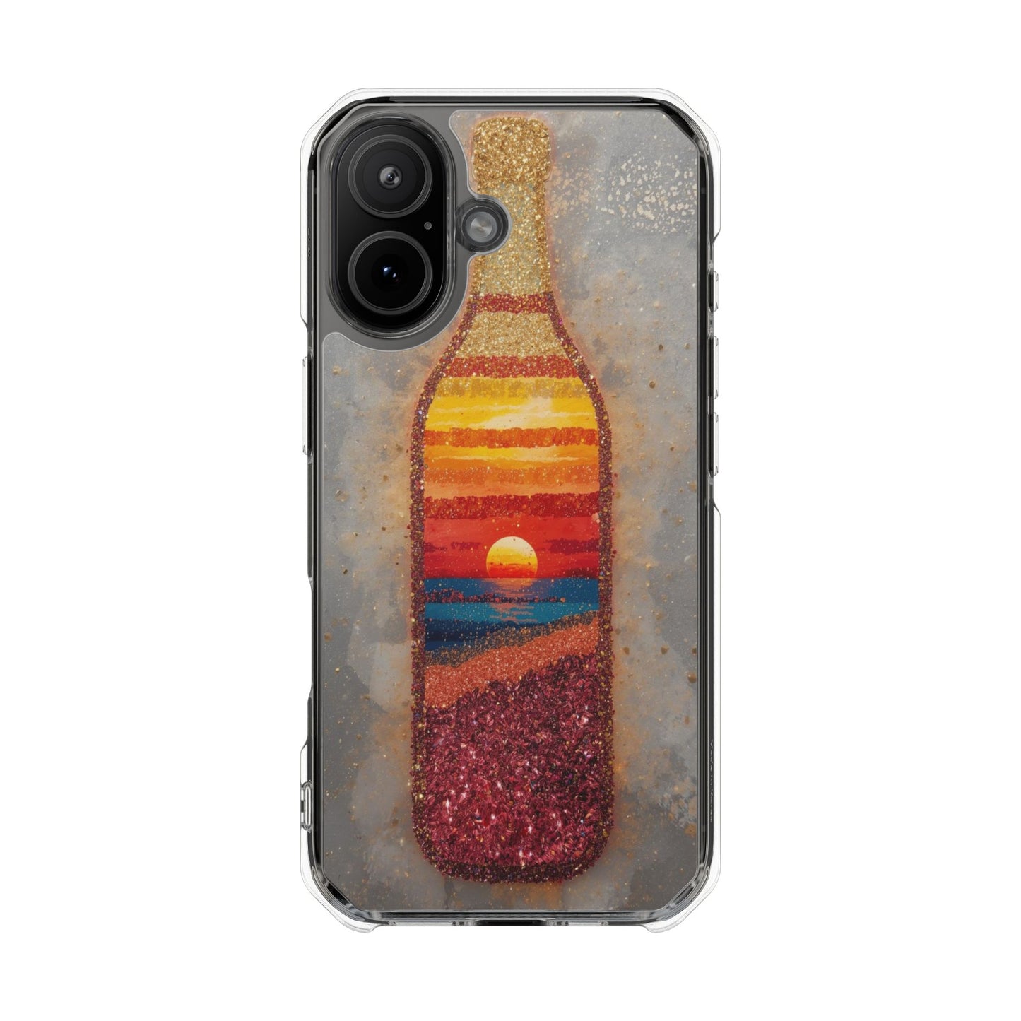 Clear Magnetic Phone Case — Sunset Bottle Beach Art
