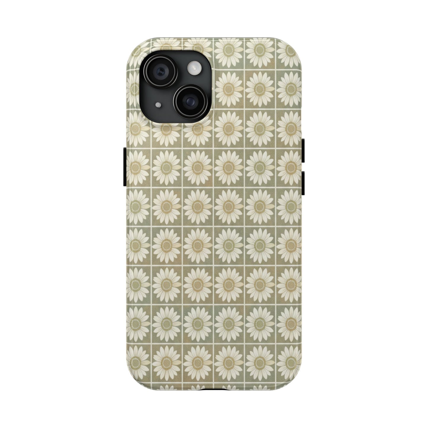 Daisy Tile Tough Phone Case — Retro Floral Protective Phone Cover