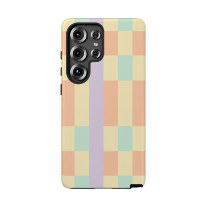Pastel Checkered Phone Case — Retro Stripe Tough Case